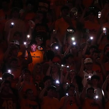 ASU fans turn on their phone lights as they go wild during a game at Mountain America Stadium on Aug. 31, 2024, in Tempe. Will this kind of environment give the Sun Devils the edge against Mississippi State?