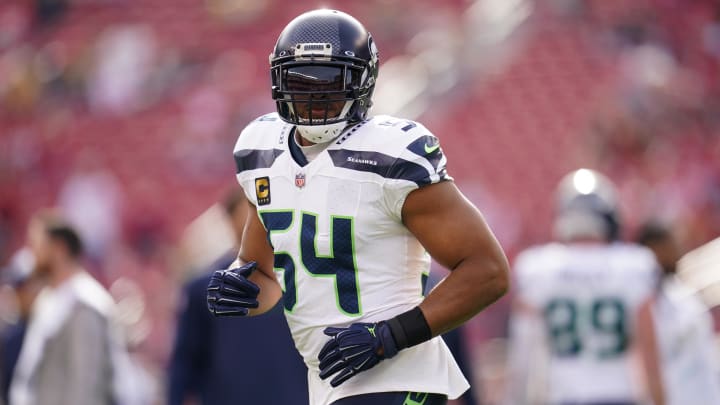 Dec 10, 2023; Santa Clara, California, USA; Seattle Seahawks linebacker Bobby Wagner (54) jogs on the field before the start of the game against the San Francisco 49ers at Levi's Stadium. Mandatory Credit: Cary Edmondson-USA TODAY Sports