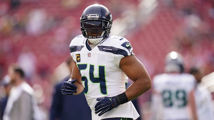 Dec 10, 2023; Santa Clara, California, USA; Seattle Seahawks linebacker Bobby Wagner (54) jogs on the field before the start of the game against the San Francisco 49ers at Levi's Stadium. Mandatory Credit: Cary Edmondson-Imagn Images