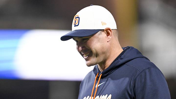 May 22, 2026; San Diego, California, USA; San Diego Padres manager Craig Stammen walks off the field during the eighth inning against the Athletics at Petco Park. Mandatory Credit: Denis Poroy-Imagn Images