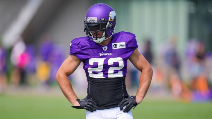 Aug 5, 2023; Eagan, MN, USA; Minnesota Vikings safety Harrison Smith (22) during training camp at Twin Cities Orthopedic Center.