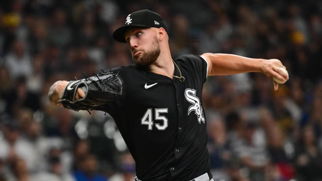 Jun 1, 2024; Milwaukee, Wisconsin, USA; Chicago White Sox starting pitcher Garrett Crochet (45) throws against the Milwaukee Brewers in the first inning at American Family Field. Mandatory Credit: Benny Sieu-USA TODAY Sports