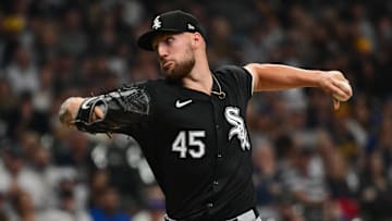 Jun 1, 2024; Milwaukee, Wisconsin, USA; Chicago White Sox starting pitcher Garrett Crochet (45) throws against the Milwaukee Brewers in the first inning at American Family Field. 