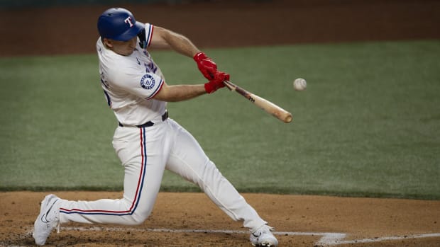 Texas Rangers rookie Wyatt Langford hit his ninth home run in the seventh inning against the New York Yankees on Monday.