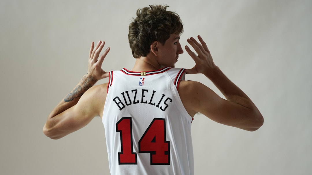Sep 29, 2025; Chicago, IL, USA; Chicago Bulls forward Matas Buzelis (14) poses for photos during Chicago Bulls Media Day. Mandatory Credit: David Banks-Imagn Images Sep 29, 2025; Chicago, IL, USA; Chicago Bulls forward Matas Buzelis (14) poses for photos during Chicago Bulls Media Day. Mandatory Credit: David Banks-Imagn Images