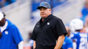 Sep 9, 2023; Lexington, Kentucky, USA; Kentucky Wildcats head coach Mark Stoops looks on before the game against the Eastern Kentucky Colonels at Kroger Field. Mandatory Credit: Jordan Prather-USA TODAY Sports