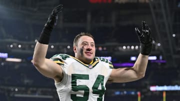 Dec 31, 2023; Minneapolis, Minnesota, USA; Green Bay Packers linebacker Kristian Welch (54) runs off the field after the game against the Minnesota Vikings at U.S. Bank Stadium. Mandatory Credit: Jeffrey Becker-USA TODAY Sports