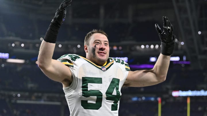 Dec 31, 2023; Minneapolis, Minnesota, USA; Green Bay Packers linebacker Kristian Welch (54) runs off the field after the game against the Minnesota Vikings at U.S. Bank Stadium. Mandatory Credit: Jeffrey Becker-USA TODAY Sports