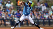 Tampa Bay Rays pitcher Shane McClanahan (18) throws a pitch against the New York Mets in the first inning during spring training at Charlotte Sports Park.