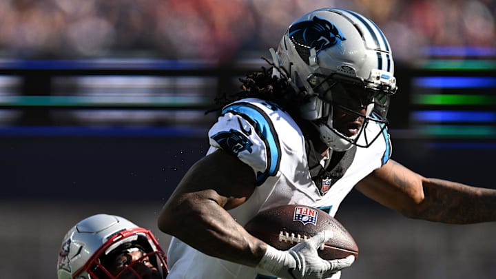Carolina Panthers running back Rico Dowdle runs against the New England Patriots.