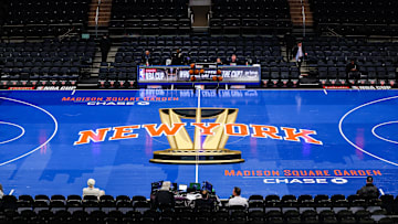 Nov 28, 2025; New York, New York, USA; A general view of the floor for the NBA Cup game before the game between the New York Knicks and the Milwaukee Bucks at Madison Square Garden. Mandatory Credit: Vincent Carchietta-Imagn Images
