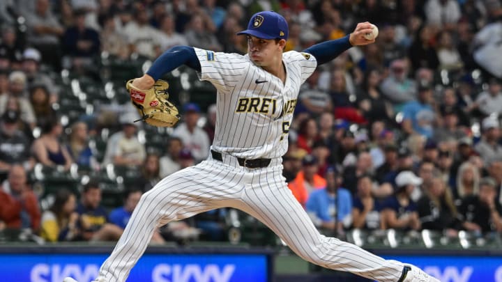 Jun 1, 2024; Milwaukee, Wisconsin, USA; Milwaukee Brewers starting pitcher Robert Gasser (54) throws against the Chicago White Sox in the first inning at American Family Field. Mandatory Credit: Benny Sieu-USA TODAY Sports