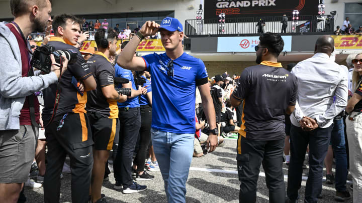 Oct 23, 2022; Austin, Texas, USA; Haas F1 Team driver Mick Schumacher (47) of Team Germany walks on to the track before the running of the U.S. Grand Prix F1 race at Circuit of the Americas. Mandatory Credit: Jerome Miron-USA TODAY Sports