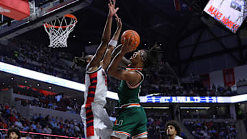 Miami Hurricanes forward Shelton Henderson drives to the basket