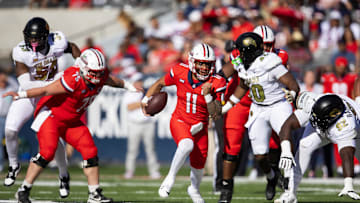 Oct 19, 2024; Tucson, Arizona, USA; Arizona Wildcats quarterback Noah Fifita (11) against the Colorado Buffaloes at Arizona Stadium. Mandatory Credit: Mark J. Rebilas-Imagn Images