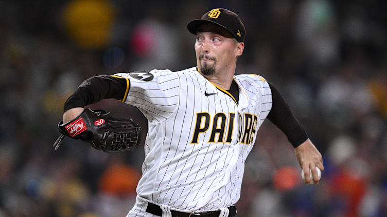 Jul 8, 2023; San Diego, California, USA; San Diego Padres starting pitcher Blake Snell (4) throws a