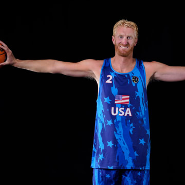 Portrait of Chase Budinger taken on June 19, 2024. Budinger is a former collegiate and NBA basketball player who has made the Olympic Beach Volleyball Team.