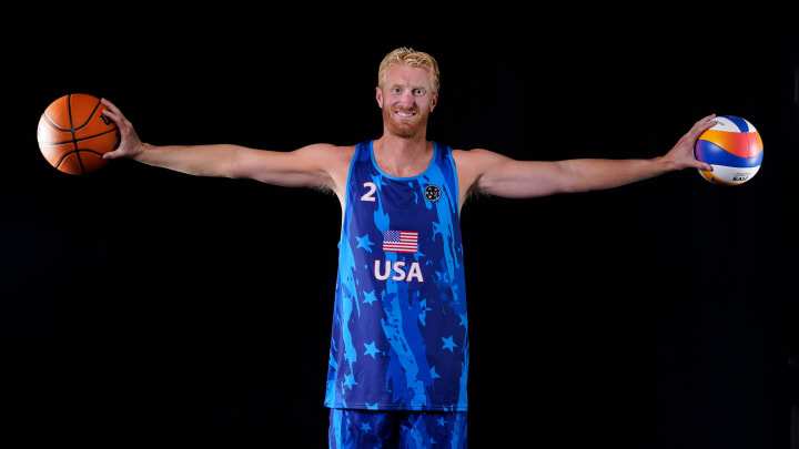 Portrait of Chase Budinger taken on June 19, 2024. Budinger is a former collegiate and NBA basketball player who has made the Olympic Beach Volleyball Team.