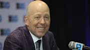 Oct 9, 2025; Rosemont, IL, USA; UCLA head coach Mick Cronin speaks during Big Ten Men’s Basketball Media Days at the Donald E. Stephens Convention Center. Mandatory Credit: Talia Sprague-Imagn Images