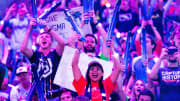 Sep 29, 2019; Philadelphia, PA, USA; Fans react during the Overwatch League Grand Finals e-sports event between the Vancouver Titans and San Francisco Shock at Wells Fargo Center. Mandatory Credit: Bill Streicher-USA TODAY Sports