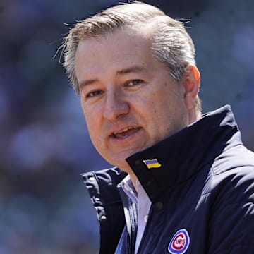 Apr 2, 2023; Chicago, Illinois, USA; Cubs owner Tom Ricketts on the field before the game between the Chicago Cubs and the Milwaukee Brewers at Wrigley Field.