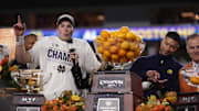 Notre Dame Fighting Irish quarterback Riley Leonard and Notre Dame Fighting Irish head coach Marcus Freeman celebrate
