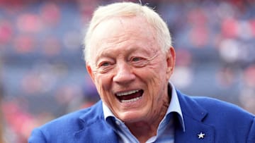 Oct 26, 2025; Denver, Colorado, USA; Dallas Cowboys owner Jerry Jones looks on before the game against the Denver Broncos at Empower Field at Mile High. Mandatory Credit: Ron Chenoy-Imagn Images