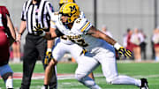 Oct 12, 2024; Amherst, Massachusetts, USA; Missouri Tigers defensive end Jahkai Lang (52)  in action against the Massachusetts Minutemen during the second half at Warren McGuirk Alumni Stadium.