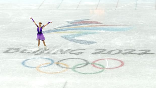 Kamila Valieva skating at the Beijing Olympics.