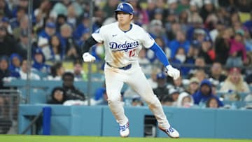 Apr 14, 2025; Los Angeles, California, USA;  Los Angeles Dodgers designated hitter Shohei Ohtani (17) leads off third base in the bottom of the sixth inning against the Colorado Rockies at Dodger Stadium. Mandatory Credit: Kirby Lee-Imagn Images