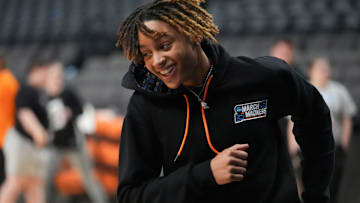 Tennessee's Ruby Whitehorn (2) warming up for practice at the NCAA college basketball tournament on Friday, March 28, 2025, in Birmingham, AL.