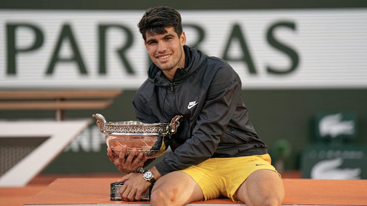 Carlos Alcaraz of Spain after winning the 2024 French Open.
