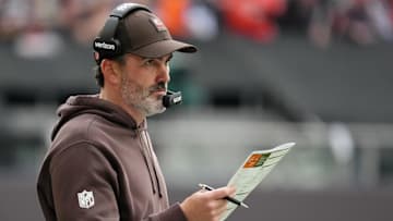 Oct 5, 2025; Tottenham, United Kingdom; Cleveland Browns head coach Kevin Stefanski looks on from the sideline during the third quarter of an NFL International Series game at Tottenham Hotspur Stadium. Mandatory Credit: Kirby Lee-Imagn Images