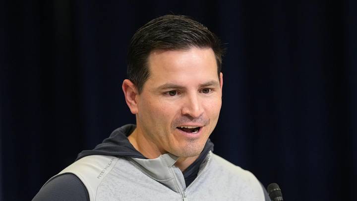 Seattle Seahawks coach Mike Macdonald speaks during the NFL Scouting Combine