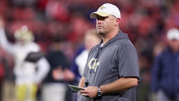 Nov 29, 2024; Athens, Georgia, USA; Georgia Tech Yellow Jackets head coach Brent Key before a game against the Georgia Bulldogs at Sanford Stadium. Mandatory Credit: Brett Davis-Imagn Images
