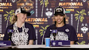 UConn stars Paige Bueckers, guard Azzi Fudd speak to the media after the national championship.