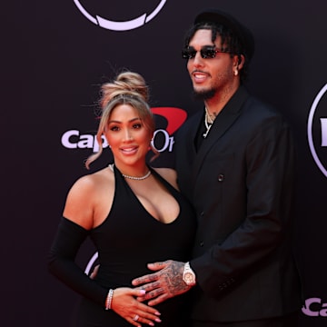 Jul 11, 2024; Los Angeles, CA, USA; Nikki Mudarris and LiAngelo Ball arrive on the red carpet before the 2024 ESPYS at Dolby Theatre. Mandatory Credit: Kiyoshi Mio-Imagn Images