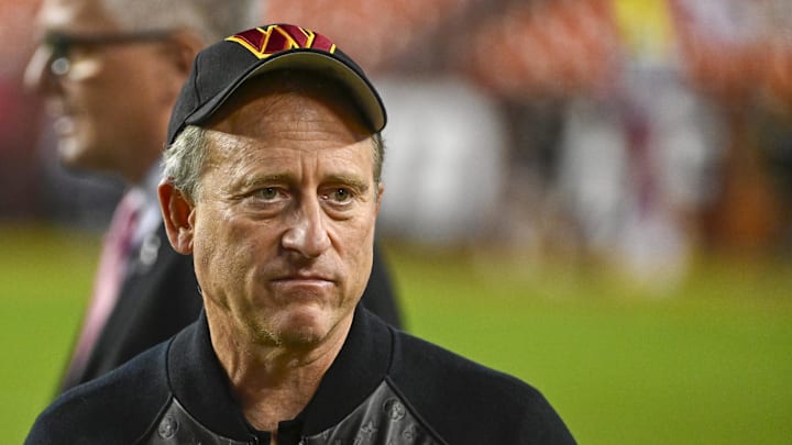 Oct 5, 2023; Landover, Maryland, USA; Washington Commanders owner Josh Harris on the field before the game against the Chicago Bears at FedExField. Mandatory Credit: Brad Mills-Imagn Images