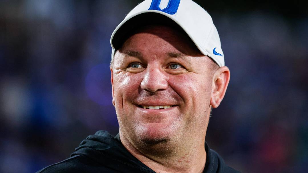 Sep 30, 2023; Durham, North Carolina, USA; Duke Blue Devils head coach Mike Elko smiles just before
