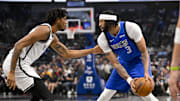 Mar 31, 2025; Dallas, Texas, USA; Dallas Mavericks forward Anthony Davis (3) looks to move to the basket against the Brooklyn Nets during the first quarter at the American Airlines Center. Mandatory Credit: Jerome Miron-Imagn Images