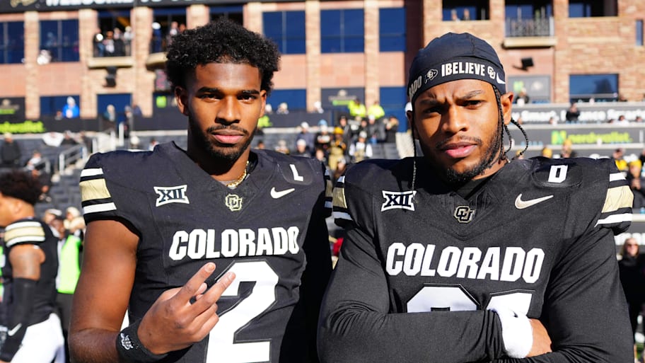 Colorado Buffaloes quarterback Shedeur Sanders and safety Shilo Sanders. | Ron Chenoy-Imagn Images