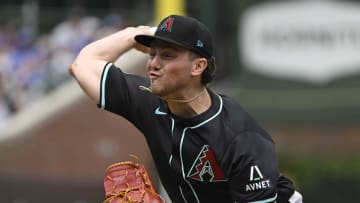 Jul 21, 2024; Chicago, Illinois, USA;  Arizona Diamondbacks pitcher Brandon Pfaadt (32) pitches against the Chicago Cubs during the first inning at Wrigley Field. Mandatory Credit: Matt Marton-USA TODAY Sports