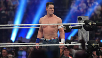 John Cena during the Men’s Royal Rumble match during the WWE Royal Rumble at Lucas Oil Stadium. 