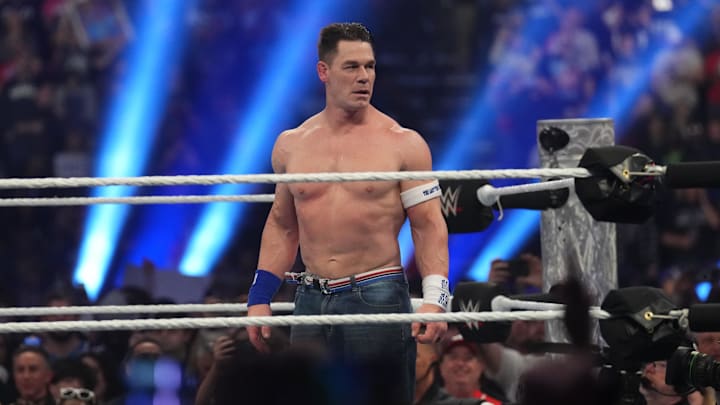 John Cena during the Men’s Royal Rumble match during the WWE Royal Rumble at Lucas Oil Stadium. John Cena during the Men’s Royal Rumble match during the WWE Royal Rumble at Lucas Oil Stadium.