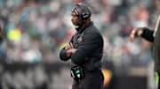 New York Jets head coach Aaron Glenn watches his team from the sidelines during a week 14 football game between the New York Jets and Miami Dolphins at MetLife Stadium on Sunday, Dec. 7, 2025.