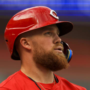 Jun 8, 2024; Cincinnati, Ohio, USA; Cincinnati Reds outfielder Blake Dunn (76) prepares on deck during the seventh inning against the Chicago Cubs at Great American Ball Park. Mandatory Credit: Katie Stratman-USA TODAY Sports