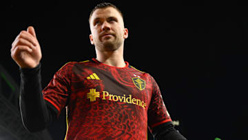 May 29, 2024; Seattle, Washington, USA; Seattle Sounders midfielder Albert Rusnák (11) leaves the pitch after the match against the Real Salt Lake at Lumen Field. Mandatory Credit: Steven Bisig-Imagn Images
