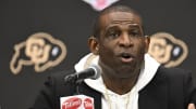 Jul 10, 2024; Las Vegas, NV, USA; Colorado Buffaloes head coach Deion Sanders speaks to the media during the Big 12 Media Days at Allegiant Stadium. Mandatory Credit: Candice Ward-USA TODAY Sports