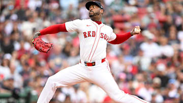 Boston Red Sox closer Aroldis Chapman secures the save against the Cleveland Guardians.