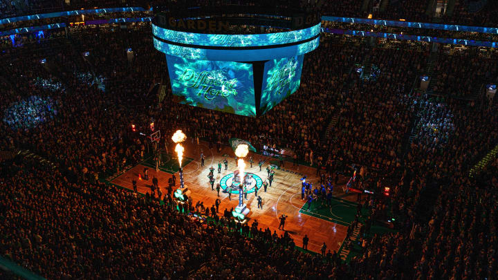 General view during the pregame ceremony before game two between the Dallas Mavericks and the Boston Celtics